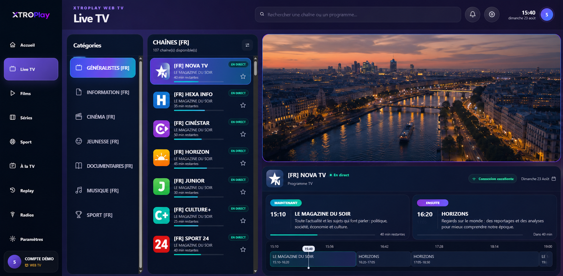 Direct & guide TV — Your channels organized by category